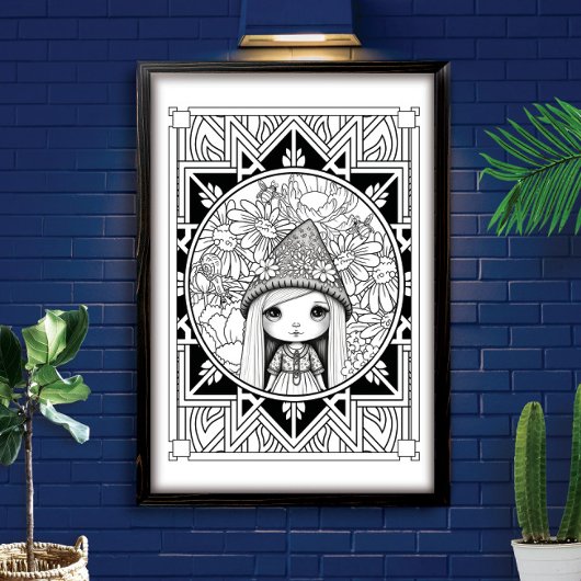 Gnome Blume Mandala Adult Coloring Poster