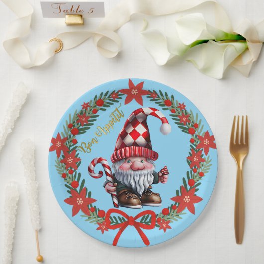 Gnome Bon Appétit Holiday Plate Pappteller (Hochzeit)