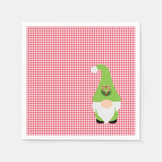 Gnome Candy Cane Herz Weihnachtsfeiertag Serviette (Vorderseite)
