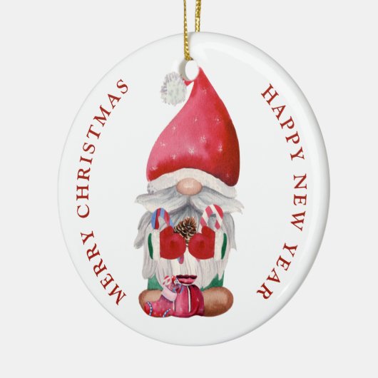 Gnome Candy Cane Pine Cone Keramik Ornament (Links)