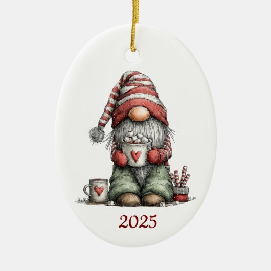 Gnome Ceramic Oval Christmas Ornament (Vorne)