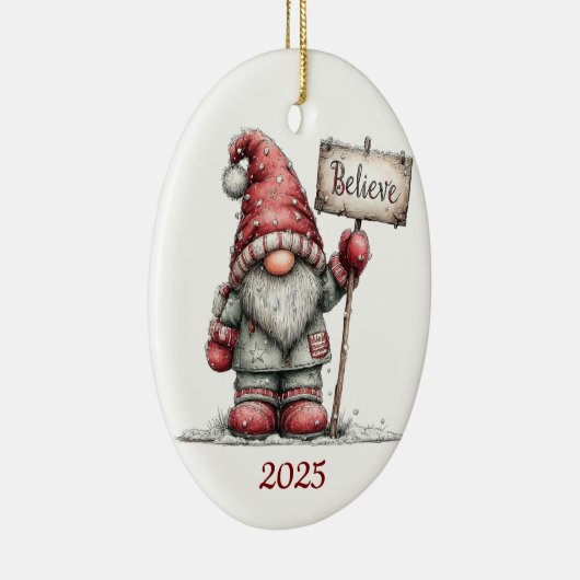 Gnome Ceramic Oval Christmas Ornament (Rechts)