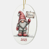 Gnome Ceramic Oval Christmas Ornament (Links)