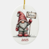 Gnome Ceramic Oval Christmas Ornament (Vorne)