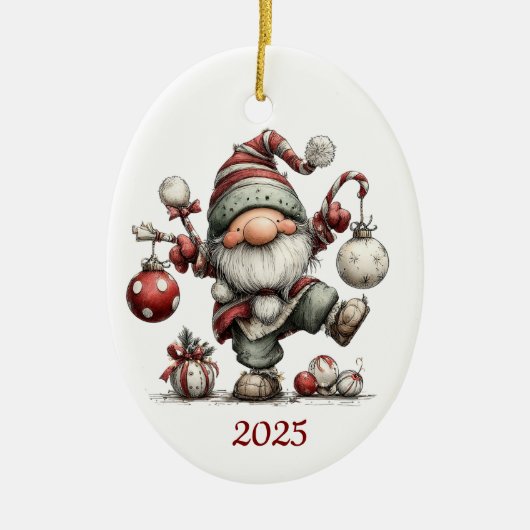 Gnome Ceramic Oval Christmas Ornament (Vorne)