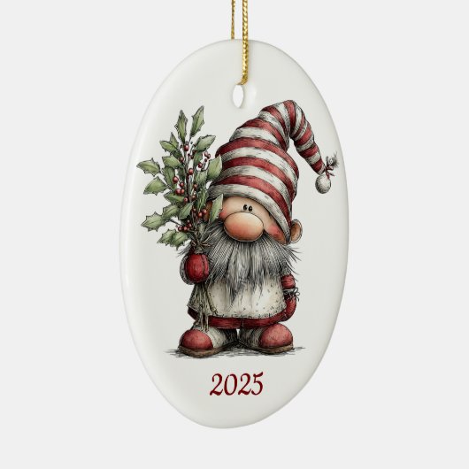 Gnome Ceramic Oval Christmas Ornament (Rechts)