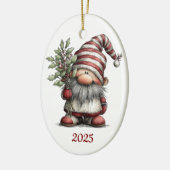 Gnome Ceramic Oval Christmas Ornament (Links)