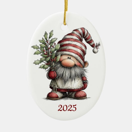 Gnome Ceramic Oval Christmas Ornament (Vorne)
