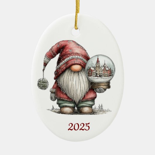 Gnome Ceramic Oval Christmas Ornament (Vorne)