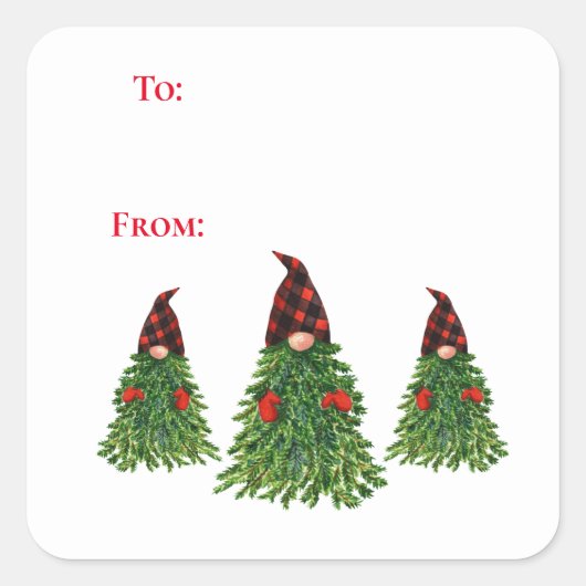 Gnome Christbaum Buffalo Karo zu und von Quadratischer Aufkleber (Vorderseite)