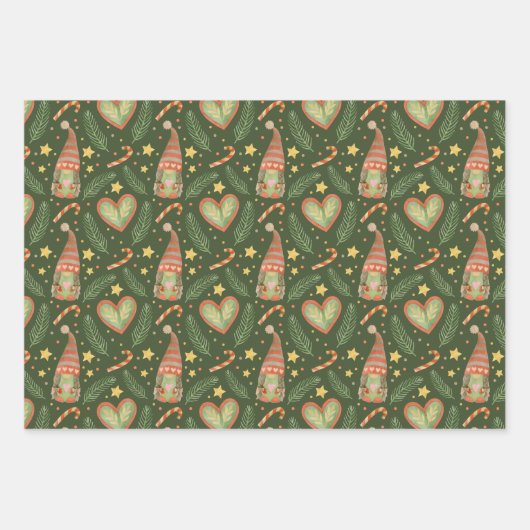Gnome Christmas Liebe Pattern Geschenkpapier Set (Vorderseite 3)