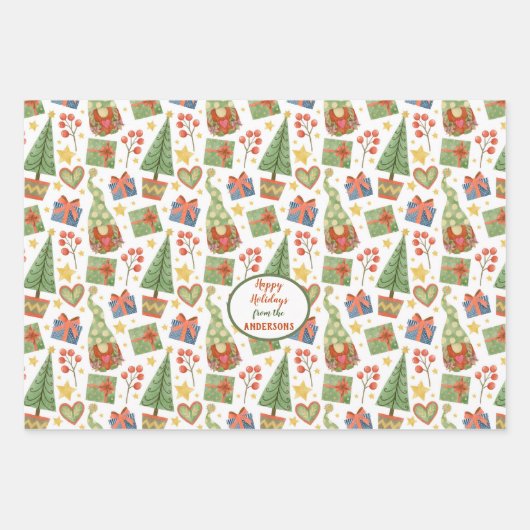 Gnome Christmas Liebe Pattern Geschenkpapier Set (Vorderseite)