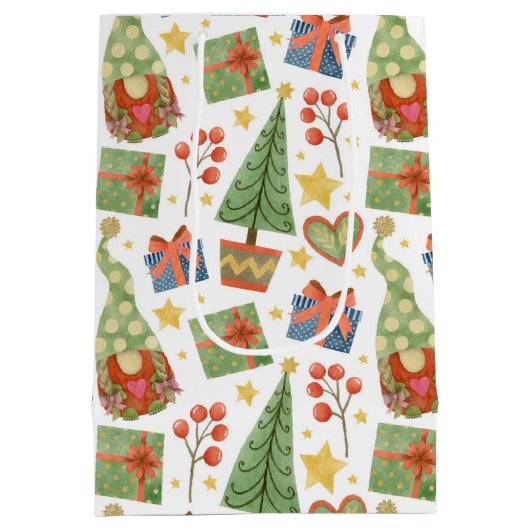 Gnome Christmas Liebe Pattern Mittlere Geschenktüte (Rückseite)