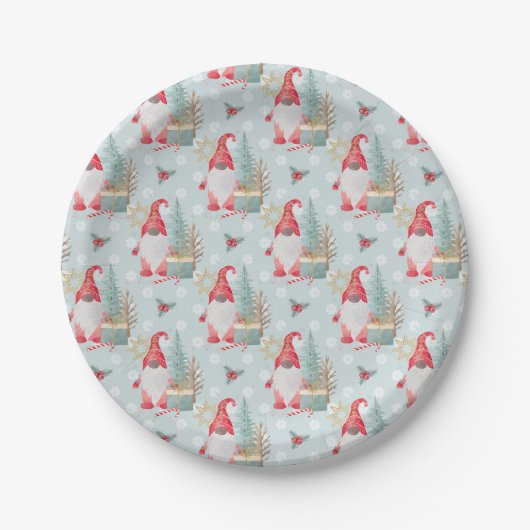 Gnome Christmas Pattern Pappteller (Vorderseite)