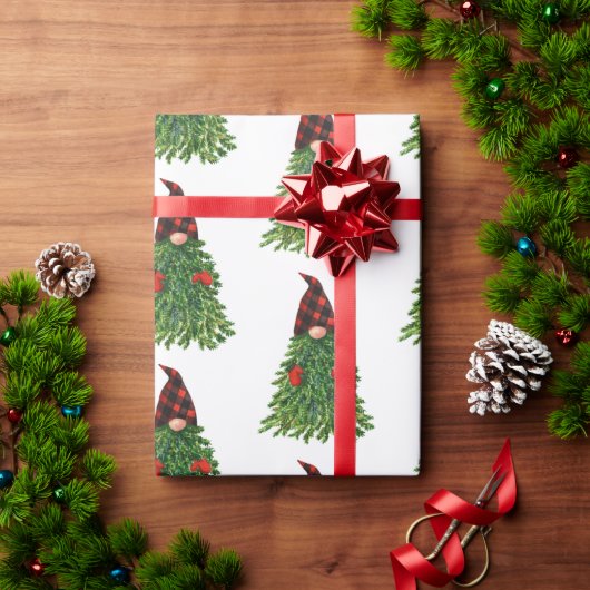 Gnome Christmas Tree Buffalo Karo Niedlicher Urlau Geschenkpapier (Feiertagsgeschenk)