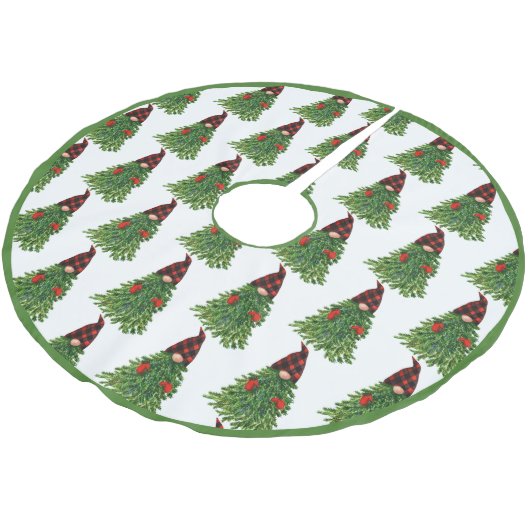 Gnome Christmas Tree Buffalo Karo Niedlicher Urlau Polyester Weihnachtsbaumdecke (Schrägansicht)
