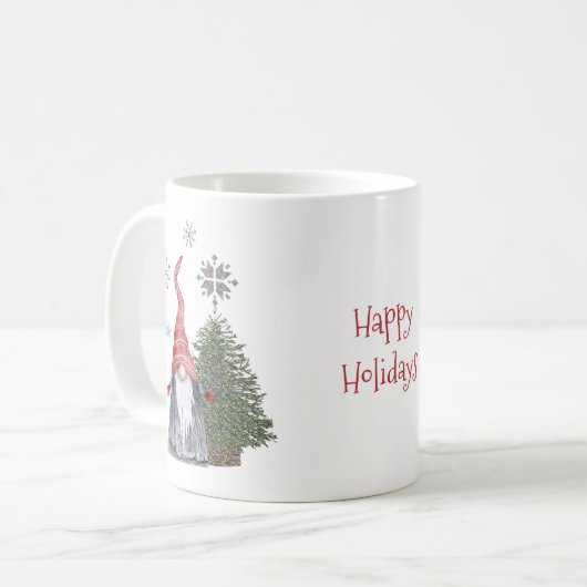 Gnome Christmas Tree Stars Happy Holidays Kaffeetasse (Vorderseite Links)