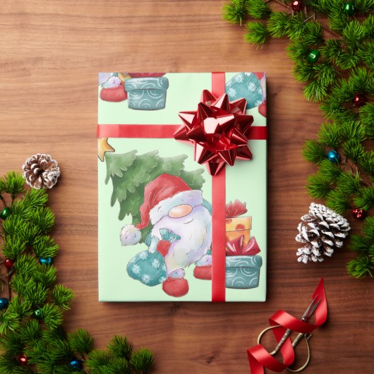 Gnome & Christmas Tree Wrapping Paper Geschenkpapier (Feiertagsgeschenk)