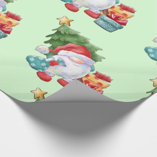 Gnome & Christmas Tree Wrapping Paper Geschenkpapier (Ecke)