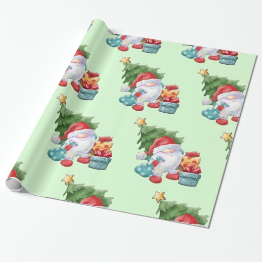 Gnome & Christmas Tree Wrapping Paper Geschenkpapier (Ungerollt)