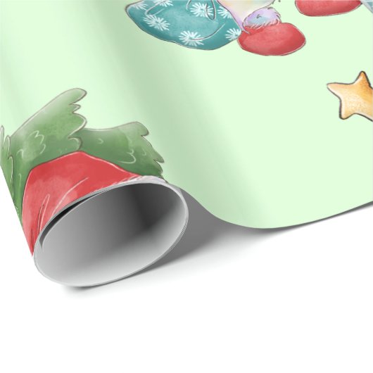 Gnome & Christmas Tree Wrapping Paper Geschenkpapier (Rolleneckpunkt)