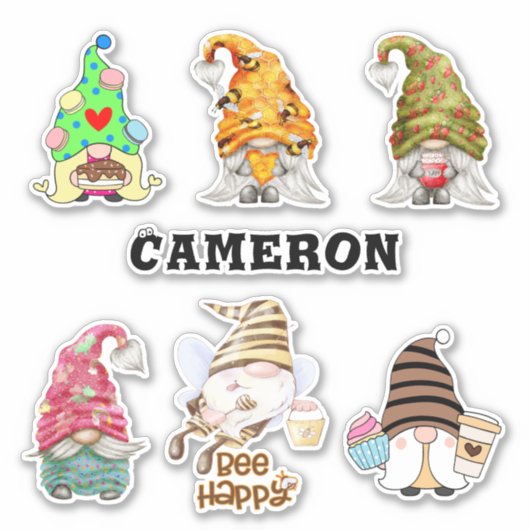 Gnome Collection Add Name Honey Bee Food Lover 8" Aufkleber (Vorderseite)