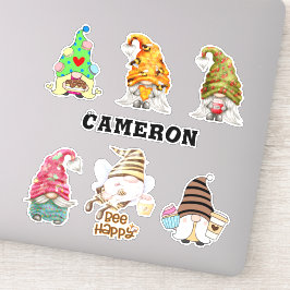 Gnome Collection Add Name Honey Bee Food Lover 8" Aufkleber