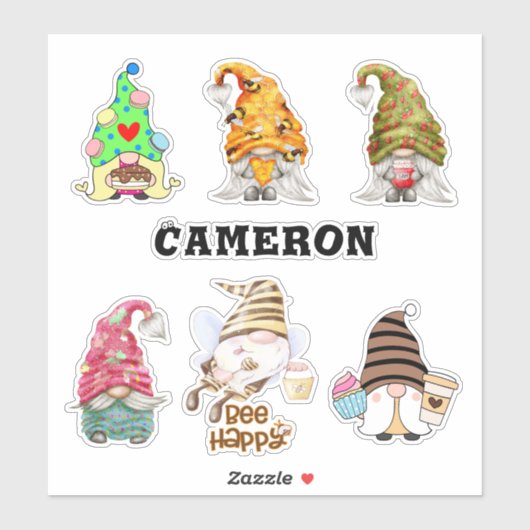 Gnome Collection Add Name Honey Bee Food Lover 8" Aufkleber (Blatt)