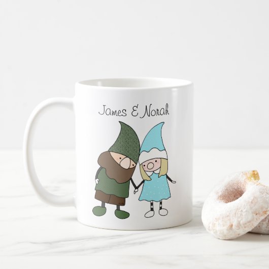 Gnome Couple Individuelle Name personalisiertes Ge Kaffeetasse (Mit Donut)