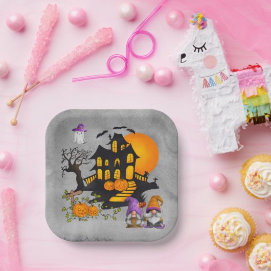 Gnome Couple Jack O' Lanterns Spuk House Pappteller (Party)