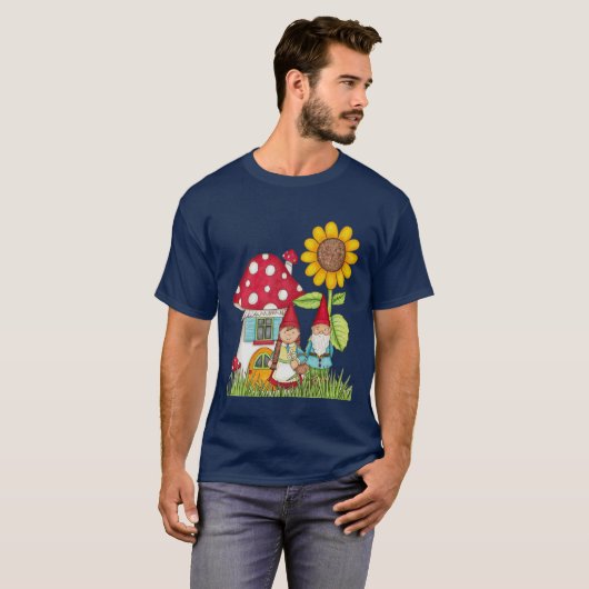 Gnome Couple Mushroom Zuhause Sunflower Unisex T-Shirt (Vorne ganz)