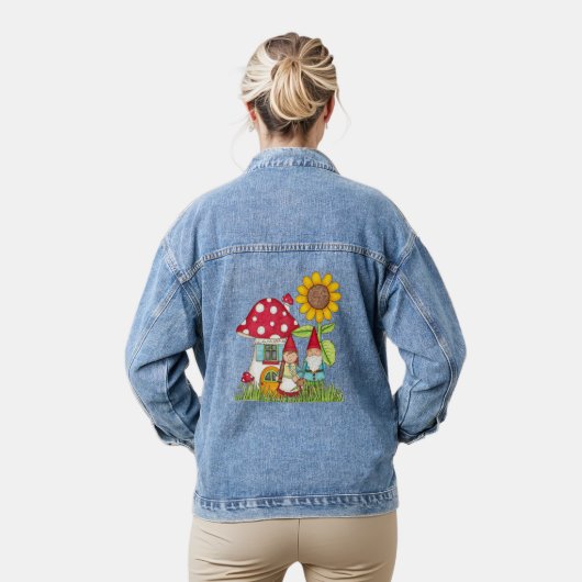 Gnome Couple Mushroom Zuhause Sunflower Womens Jeansjacke (Modell)