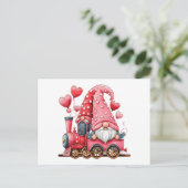 Gnome Couple Red Hearts Valentine Bahn Postkarte (Stehend Vorderseite)