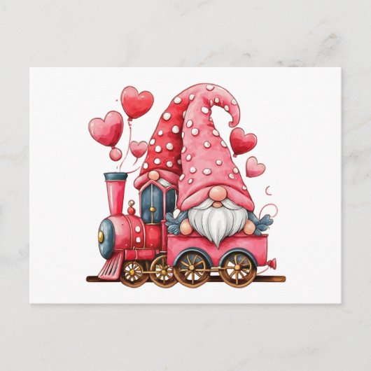 Gnome Couple Red Hearts Valentine Bahn Postkarte (Vorderseite)