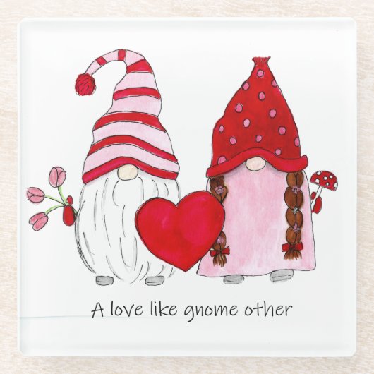 Gnome Couple Valentine Eine Liebe wie Gnome Glasuntersetzer (Vorderseite)