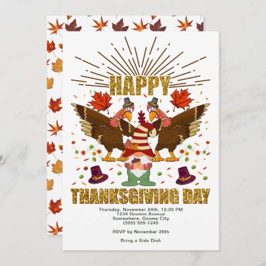 Gnome Dabbing Trukeys Erntedank Day Einladung (Vorne/Hinten)