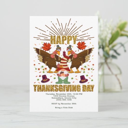 Gnome Dabbing Trukeys Erntedank Day Einladung (Stehend Vorderseite)