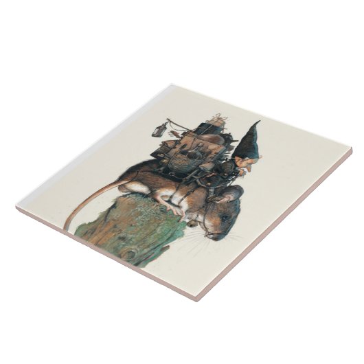 GNOME, DER EINE MÄUSEKeramik-FLIESE REITET Fliese (Seite)