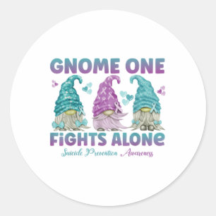 Gnome Eins kämpft allein Selbstmordpräventionsbewu Runder Aufkleber