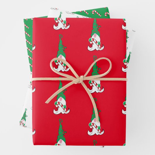 Gnome Elf Wrapping Paper Flat Sheet Set 3 Geschenkpapier Set (Beispiel)