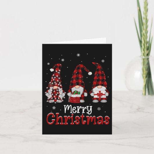 Gnome Familie frohe Weihnachten Red Karierten Weih Karte (Vorderseite)