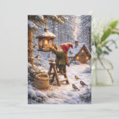 Gnome Feeding Birds Feiertagskarte (Stehend Vorderseite)