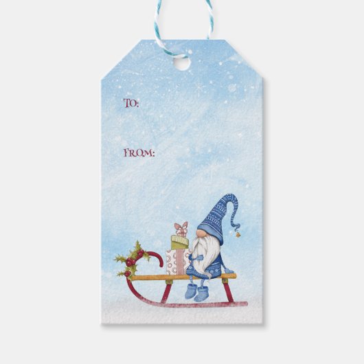 Gnome for Christmas Decorated Sleigh to From From Geschenkanhänger (Vorderseite)