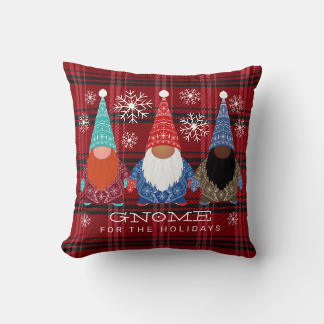 Gnome For Holidays Snowflake Karierte Weihnachten Kissen (Vorderseite)