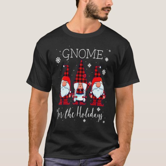 Gnome For The Holidays Buffalo Plaid 3 Gnomes Chri T-Shirt (Vorderseite)
