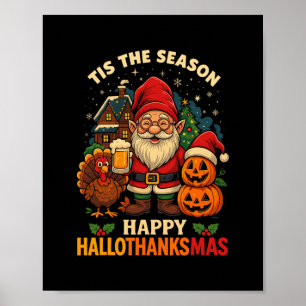 Gnome Frohe Hallothanksmas T-Shirt Halloween Ernte Poster
