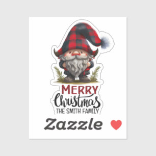 Gnome Frohe Weihnachten   Karierter Spaß Modernes  Aufkleber