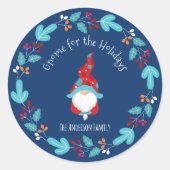 Gnome für Holidays Modern Floral Wreath Blue Runder Aufkleber (Vorderseite)