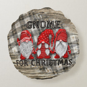 Gnome für Weihnachten Karierten Rustikale Landhau Rundes Kissen