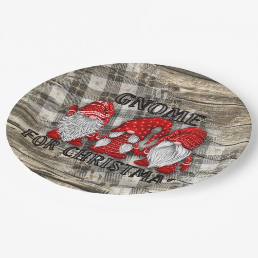 Gnome für Weihnachten Karierten Rustikale Landhaus Pappteller (Schrägansicht)